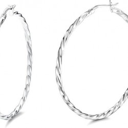 925 Sterling Silver Twisted Hoop Earrings For Women White Gold Plated Small Hoop Earrings Lightweight Huggie Hinged Hoop Earring